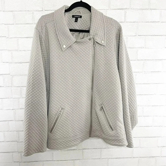 Torrid Light Gray Quilted Zip Front Moto Jacket Coat Women's Plus Size 5X - Picture 2 of 8